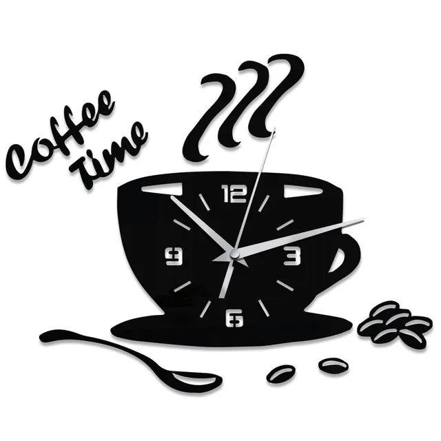 3D Mirror Coffee Cup Shaped Wall Clocks