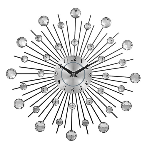 silver crystal sunburst metal wall clock