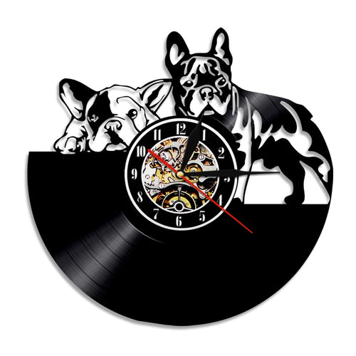 French Bulldog Vinyl Record Wall Clock Modern Design Animal Pet Shop Decor Puppy Wall Clock Relogio De Parede Bulldog Lover Gift