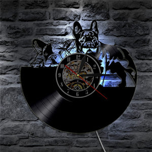 French Bulldog Vinyl Record Wall Clock Modern Design Animal Pet Shop Decor Puppy Wall Clock Relogio De Parede Bulldog Lover Gift