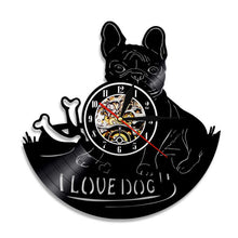 Load image into Gallery viewer, French Bulldog Vinyl Record Wall Clock Modern Design Animal Pet Shop Decor Puppy Wall Clock Relogio De Parede Bulldog Lover Gift