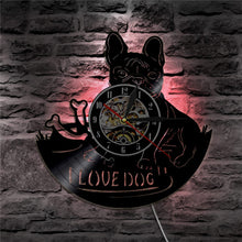 Load image into Gallery viewer, French Bulldog Vinyl Record Wall Clock Modern Design Animal Pet Shop Decor Puppy Wall Clock Relogio De Parede Bulldog Lover Gift