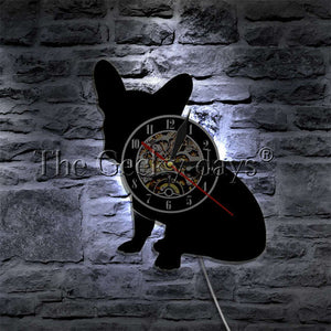 French Bulldog Vinyl Record Wall Clock Modern Design Animal Pet Shop Decor Puppy Wall Clock Relogio De Parede Bulldog Lover Gift