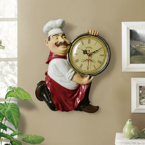 Resin Chef Statue watch Mute Quartz Clock for living room Kitchen Wall Decor