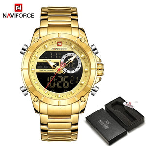 NAVIFORCE Men Military Sport Wrist Watch Gold Quartz Stee