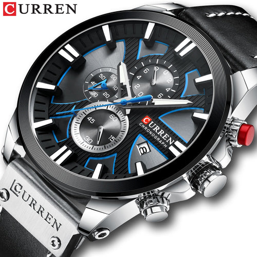 CURREN Watch Chronograph Sport Mens Watches Quartz Clock Leather Male Wristwatch
