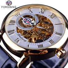 Load image into Gallery viewer, 3d Logo Design Hollow Engraving Black Gold Case Leather Skeleton Mechanical Watches