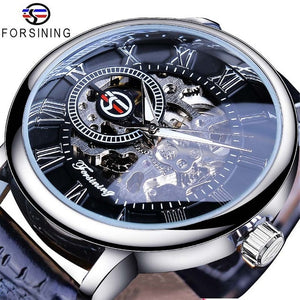 3d Logo Design Hollow Engraving Black Gold Case Leather Skeleton Mechanical Watches