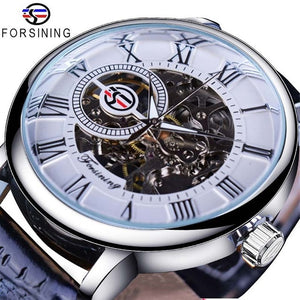 3d Logo Design Hollow Engraving Black Gold Case Leather Skeleton Mechanical Watches