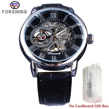 Load image into Gallery viewer, 3d Logo Design Hollow Engraving Black Gold Case Leather Skeleton Mechanical Watches