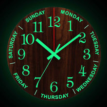 Load image into Gallery viewer, Luminous Wall Clock Wood Silent light in dark night