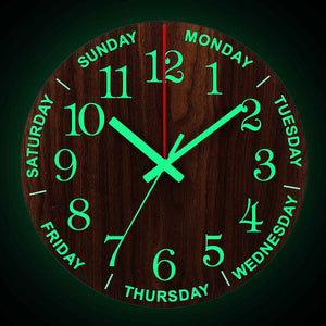 Luminous Wall Clock Wood Silent light in dark night