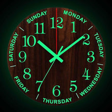 Load image into Gallery viewer, Luminous Wall Clock Wood Silent light in dark night
