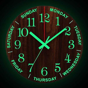 Luminous Wall Clock Wood Silent light in dark night