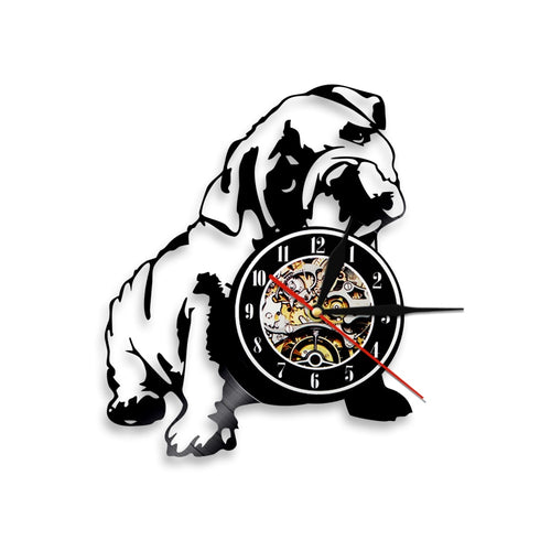 English Bulldog Shadow Wall Art Decor Dog Puppy Vinyl Record Wall Clock