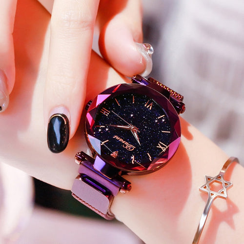 Elegant Magnet Quartz Women watch Buckle Starry Sky Roman Numeral