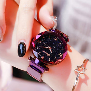 Elegant Magnet Quartz Women watch Buckle Starry Sky Roman Numeral