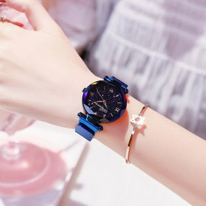 Elegant Magnet Quartz Women watch Buckle Starry Sky Roman Numeral
