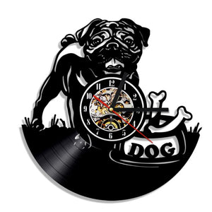 English Bulldog Shadow Wall Art Decor Dog Puppy Vinyl Record Wall Clock