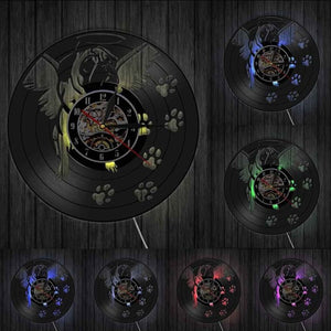 English Bulldog Shadow Wall Art Decor Dog Puppy Vinyl Record Wall Clock