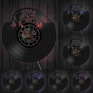 English Bulldog Shadow Wall Art Decor Dog Puppy Vinyl Record Wall Clock