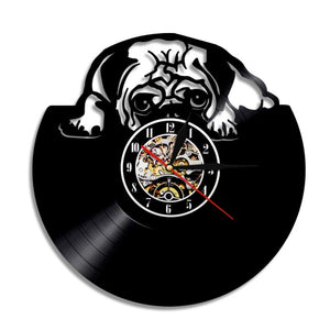English Bulldog Shadow Wall Art Decor Dog Puppy Vinyl Record Wall Clock