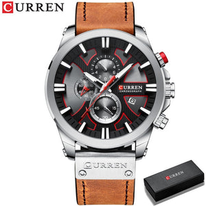 CURREN Watch Chronograph Sport Mens Watches Quartz Clock Leather Male Wristwatch