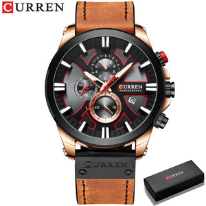 CURREN Watch Chronograph Sport Mens Watches Quartz Clock Leather Male Wristwatch